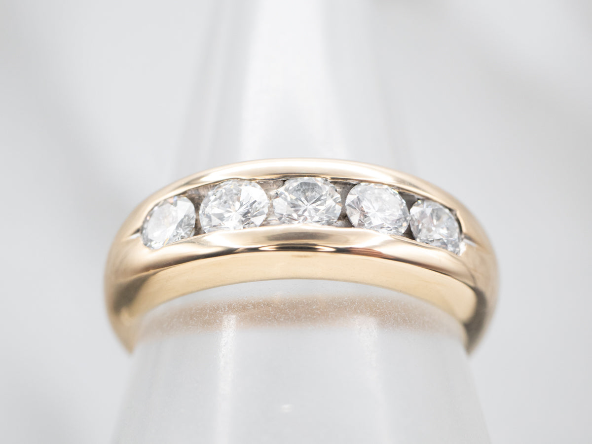 Yellow Gold Five Stone Channel Set Diamond Wedding Band