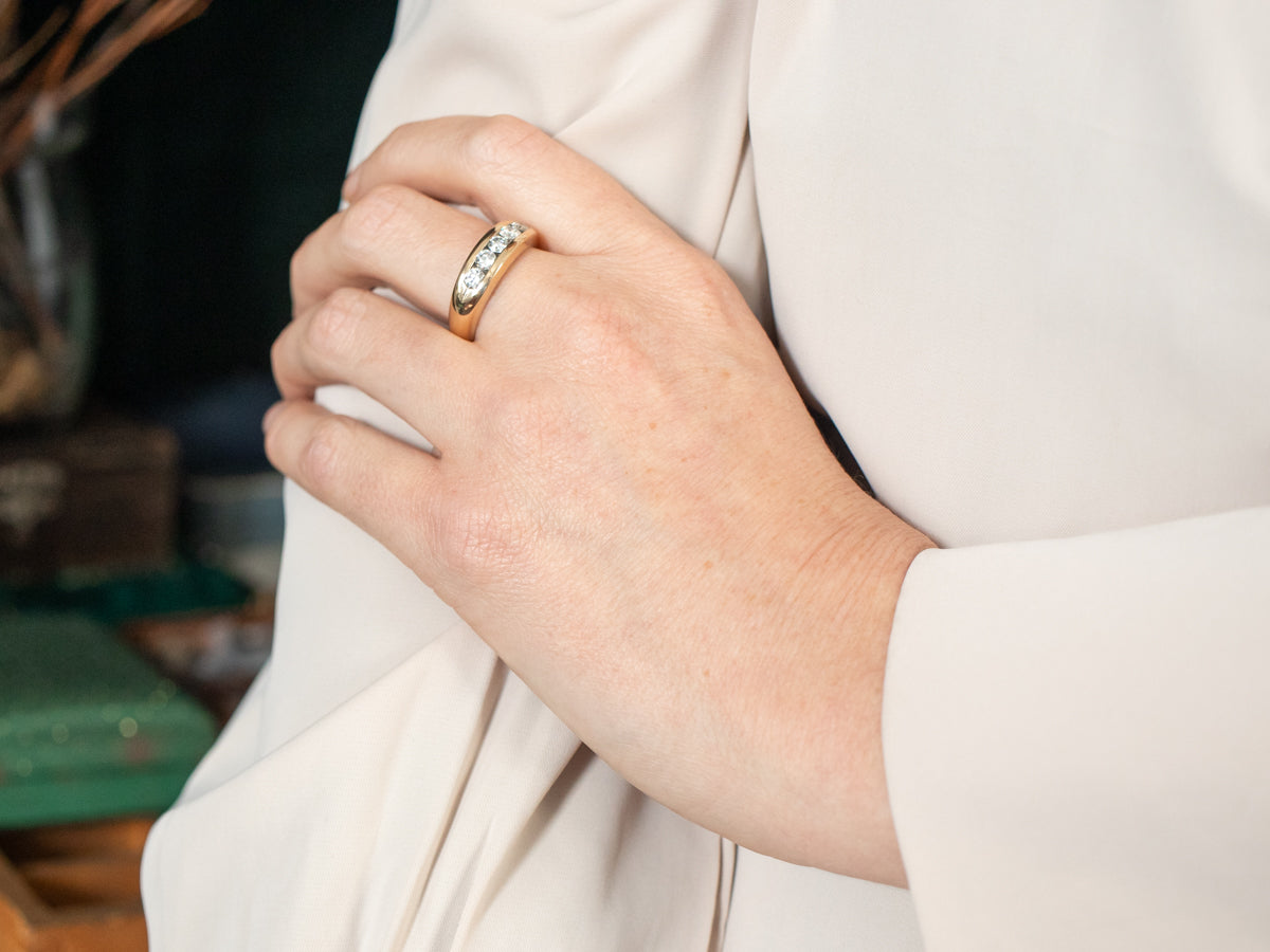 Yellow Gold Five Stone Channel Set Diamond Wedding Band