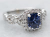 White Gold Sapphire Engagement Ring with Diamond Halo and Diamond Shoulders