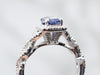 White Gold Sapphire Engagement Ring with Diamond Halo and Diamond Shoulders