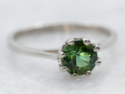 White Gold Green Tourmaline Solitaire Ring
