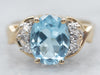 Yellow Gold Blue Topaz Ring with Diamond Accents