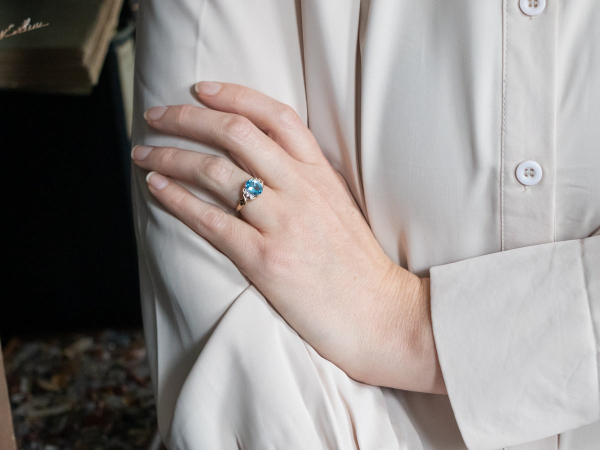 Yellow Gold Blue Topaz Ring with Diamond Accents