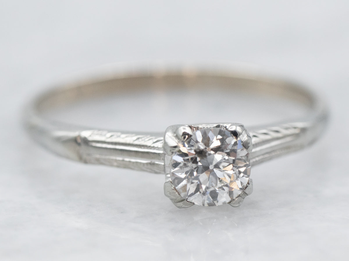 White Gold European Cut Diamond Solitaire Engagement Ring