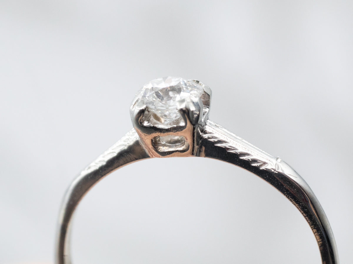 White Gold European Cut Diamond Solitaire Engagement Ring