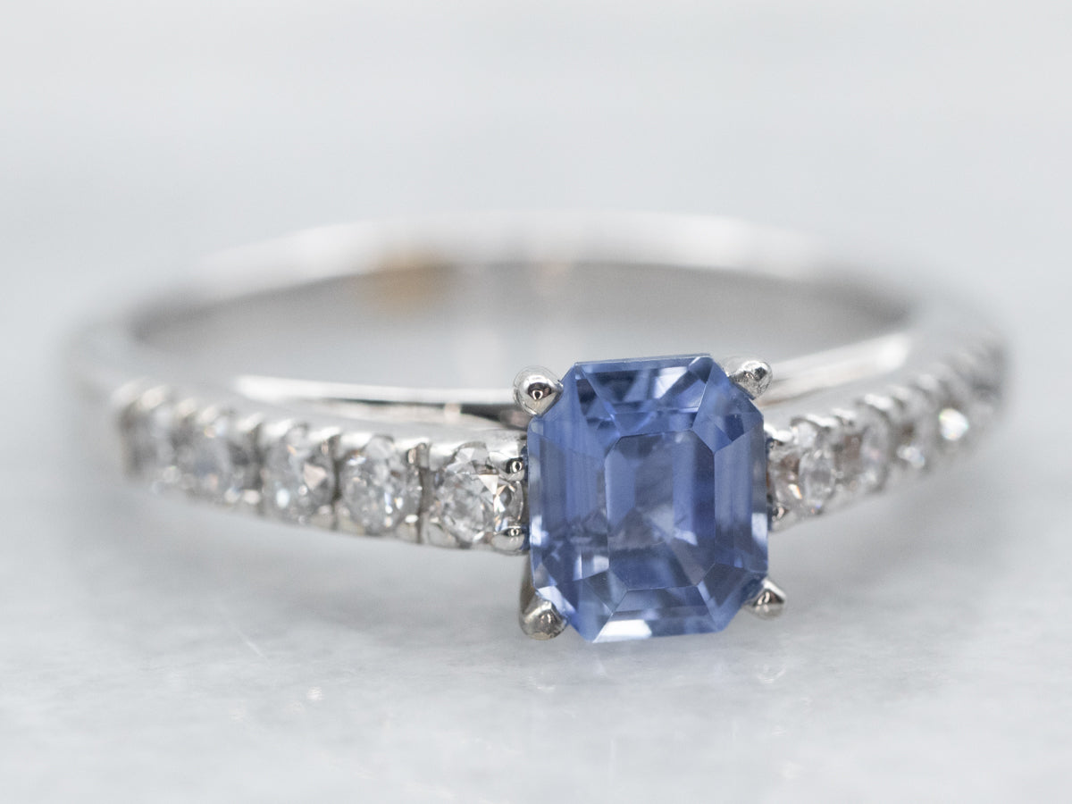 White Gold Sapphire Engagement Ring with Diamond Accents