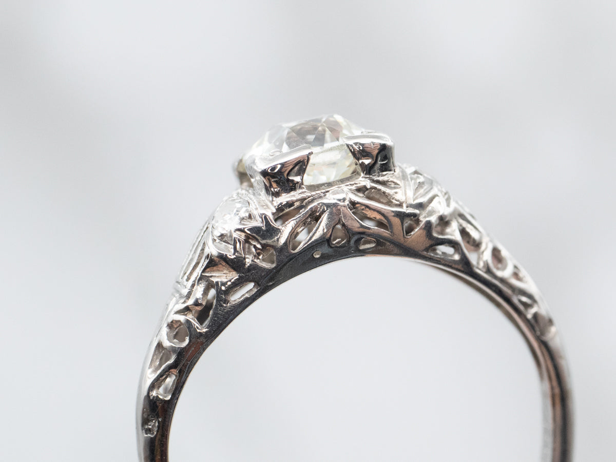 Platinum Art Deco Diamond Engagement Ring with Diamond Accents