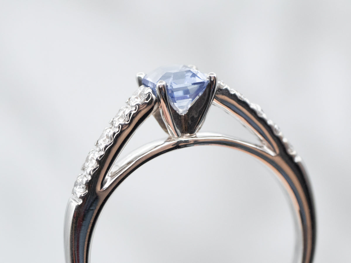 White Gold Sapphire Engagement Ring with Diamond Accents
