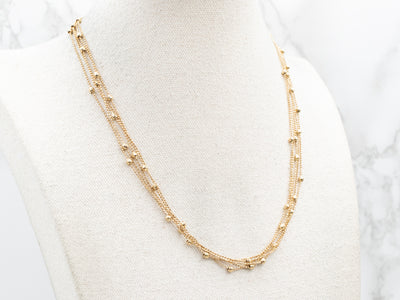 Yellow Gold Multi Strand Station Necklace with Lobster Clasp