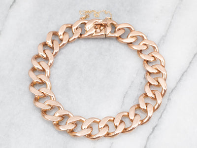 Rose Gold Curb Chain Bracelet with Box Clasp and Safety Chain
