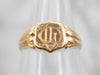 Yellow Gold Shield Signet Ring with Etched Design