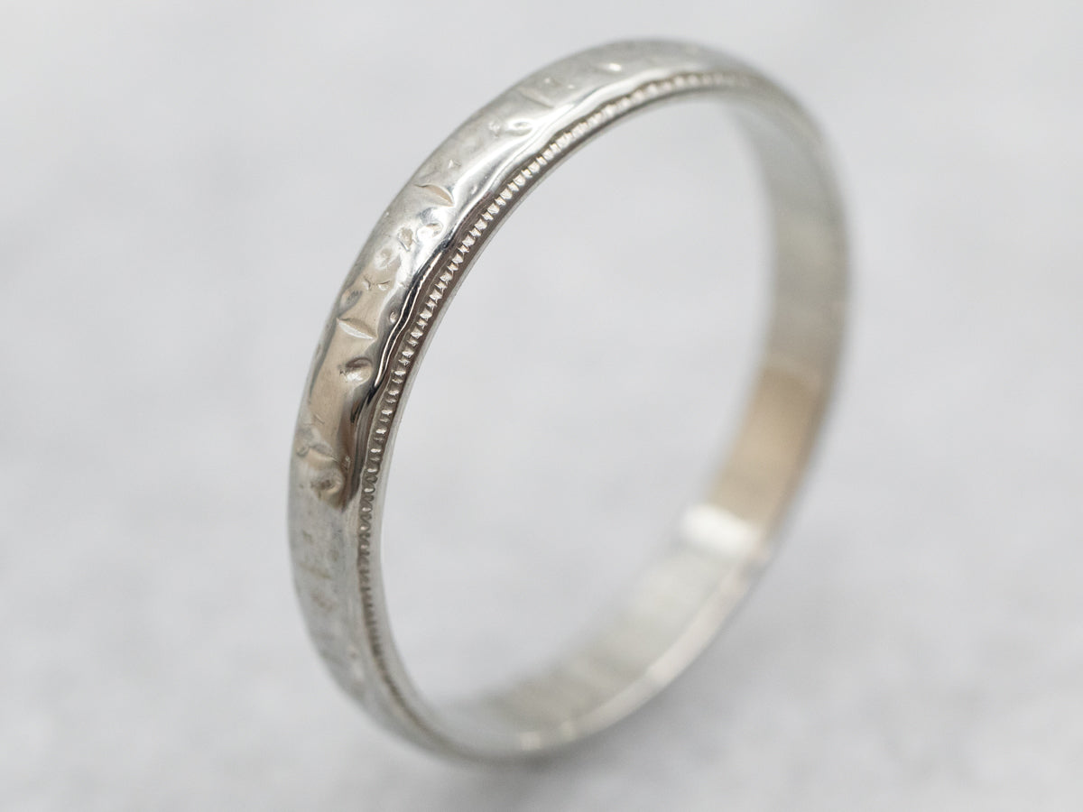 White Gold Wedding Band with Milgrain Edge