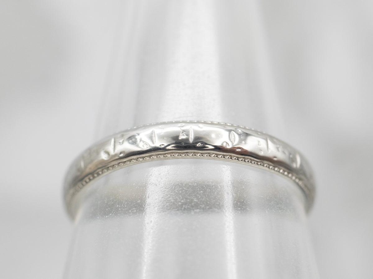 White Gold Wedding Band with Milgrain Edge
