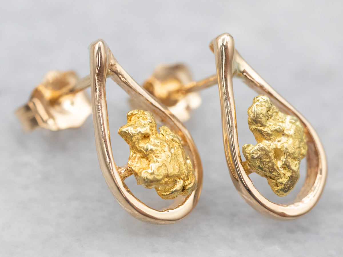 Teardrop Gold Nugget Drop Earrings