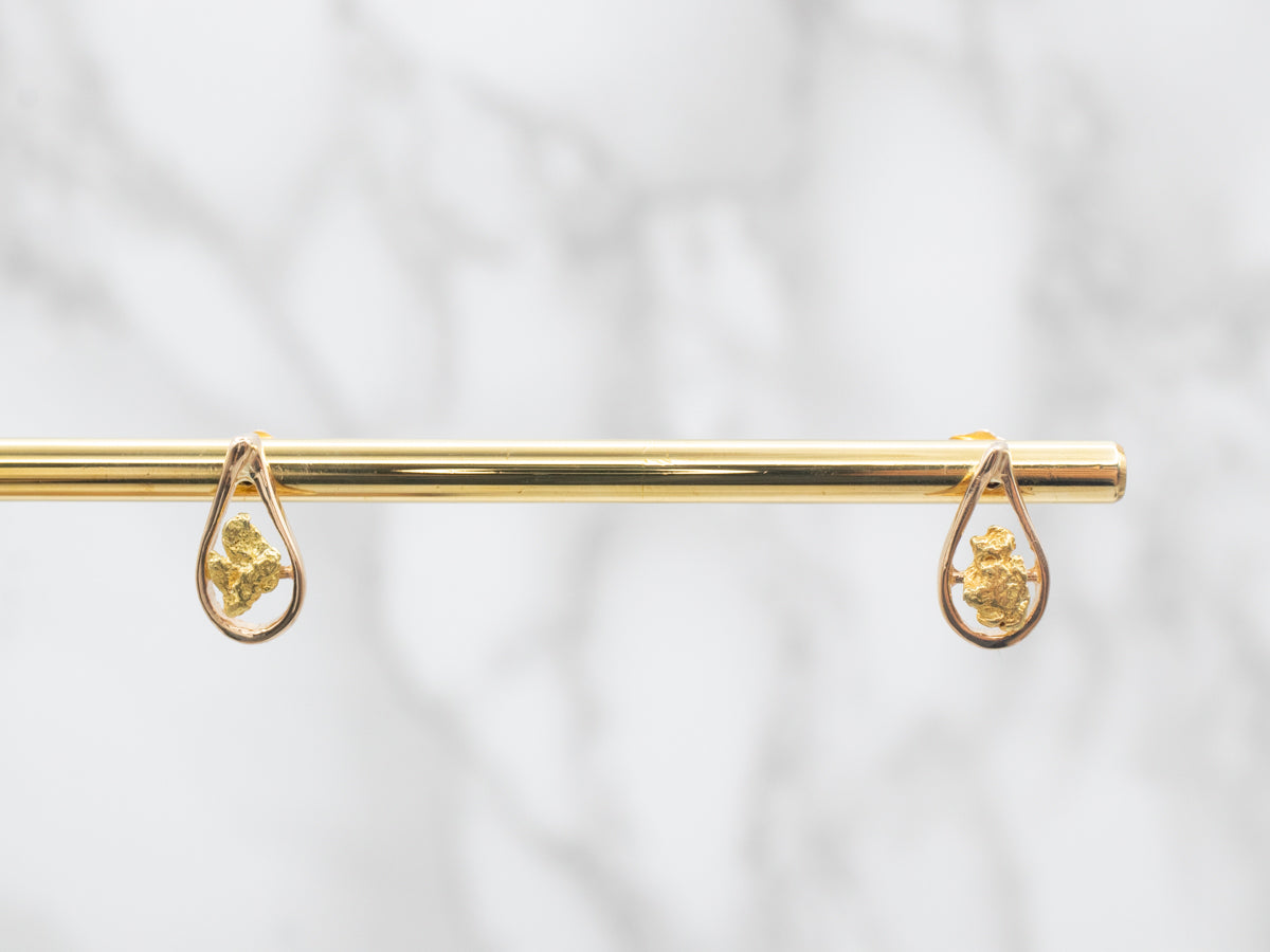 Teardrop Gold Nugget Drop Earrings