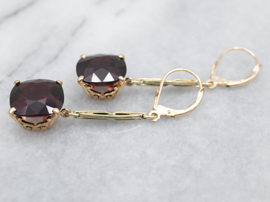 Stunning Gold Garnet Drop Earrings