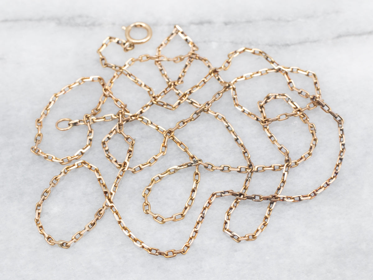 Long Gold Rectangle Link Chain with Spring Ring Clasp