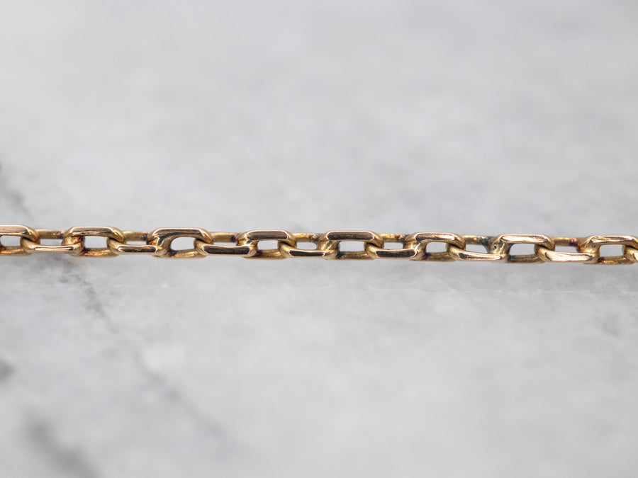 Long Gold Rectangle Link Chain with Spring Ring Clasp