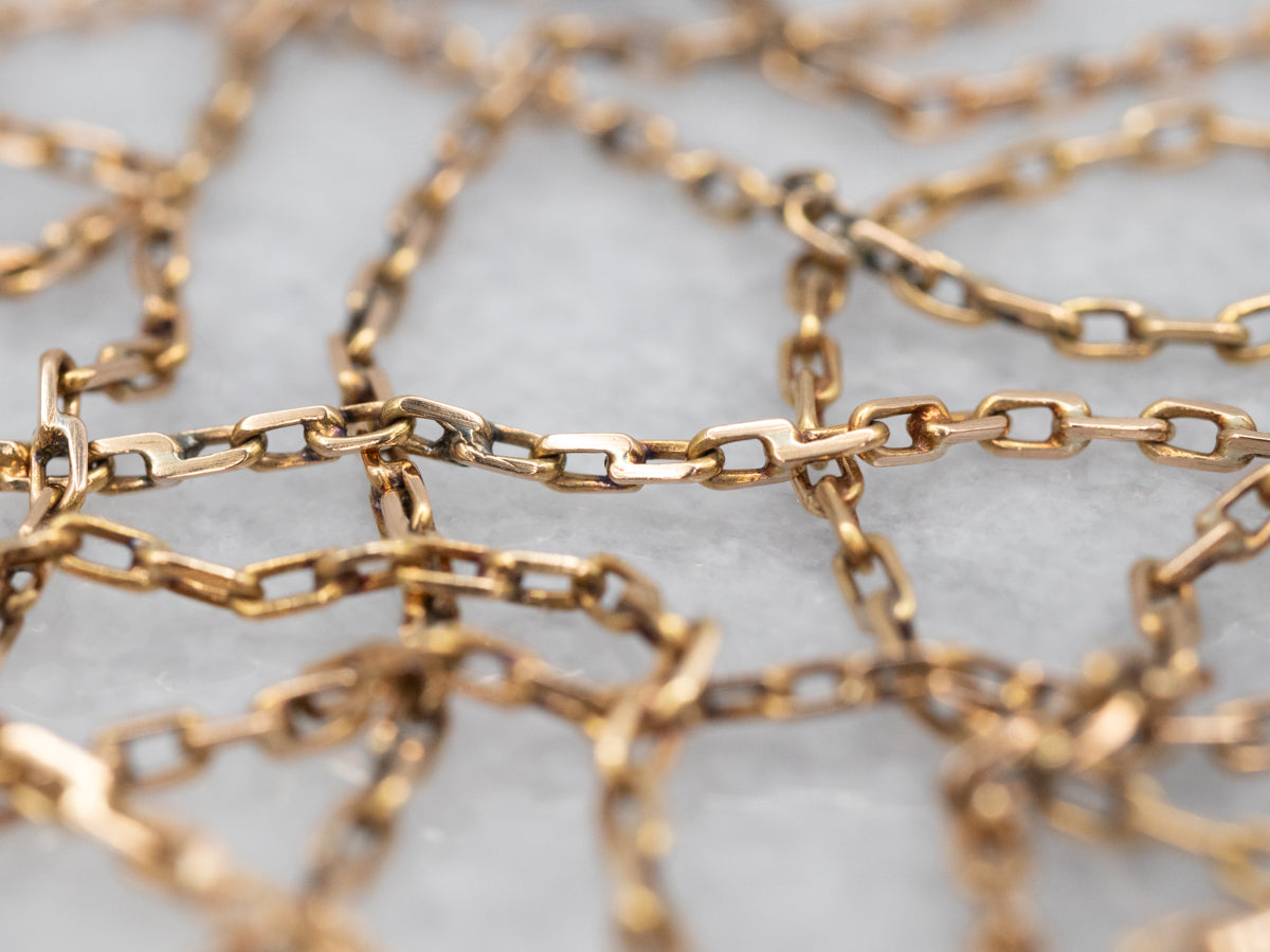 Long Gold Rectangle Link Chain with Spring Ring Clasp