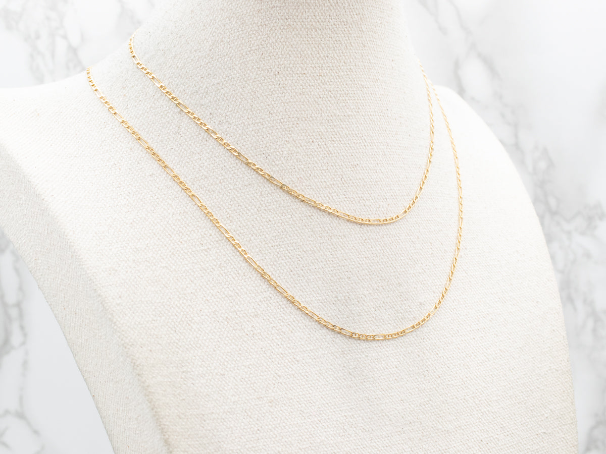 Long Italian Gold Figaro Chain with Spring Ring Clasp