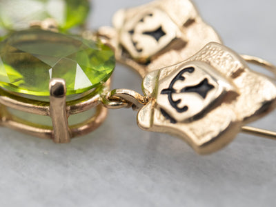 Victorian Gold and Enamel Peridot Drop Earrings