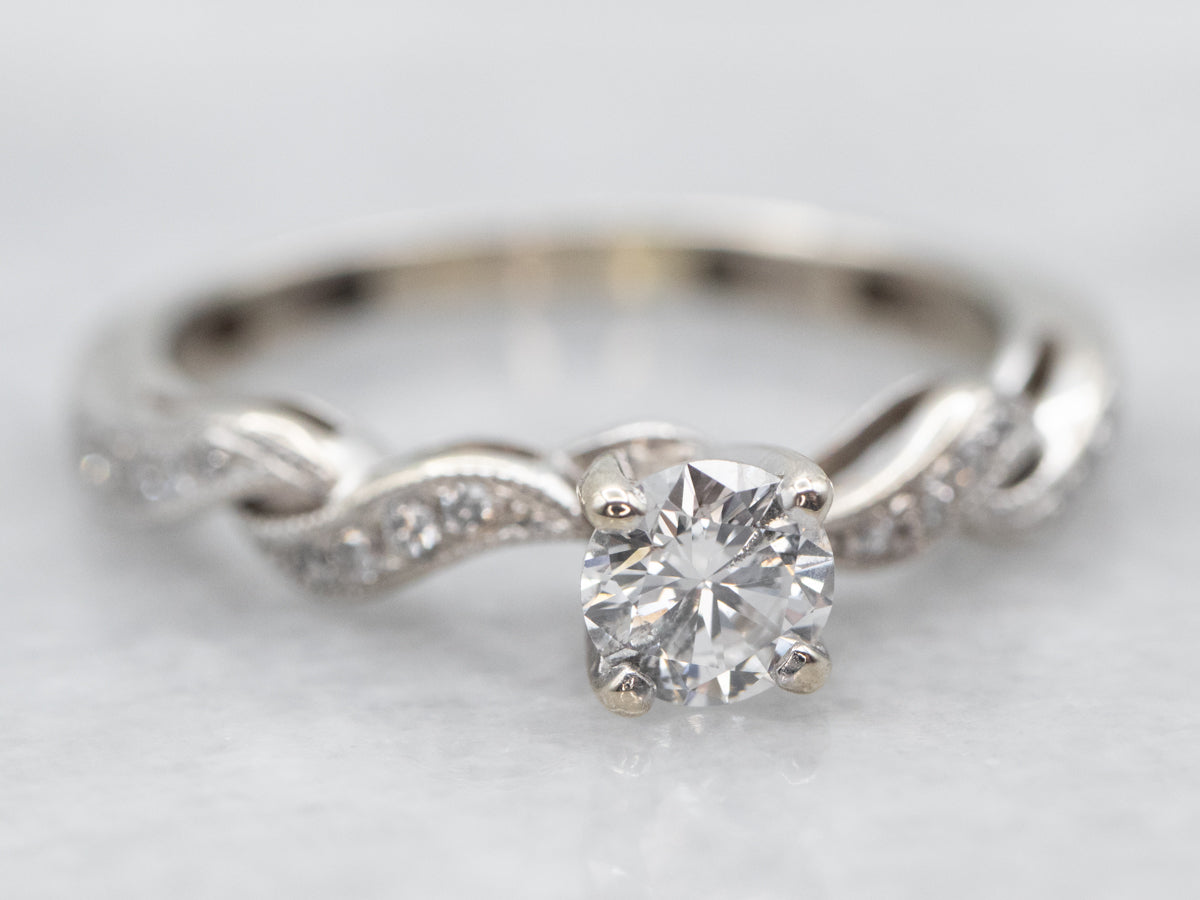 White Gold Diamond Engagement Ring with Diamond Accents