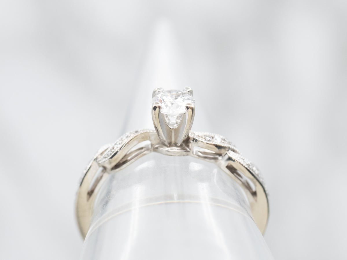 White Gold Diamond Engagement Ring with Diamond Accents