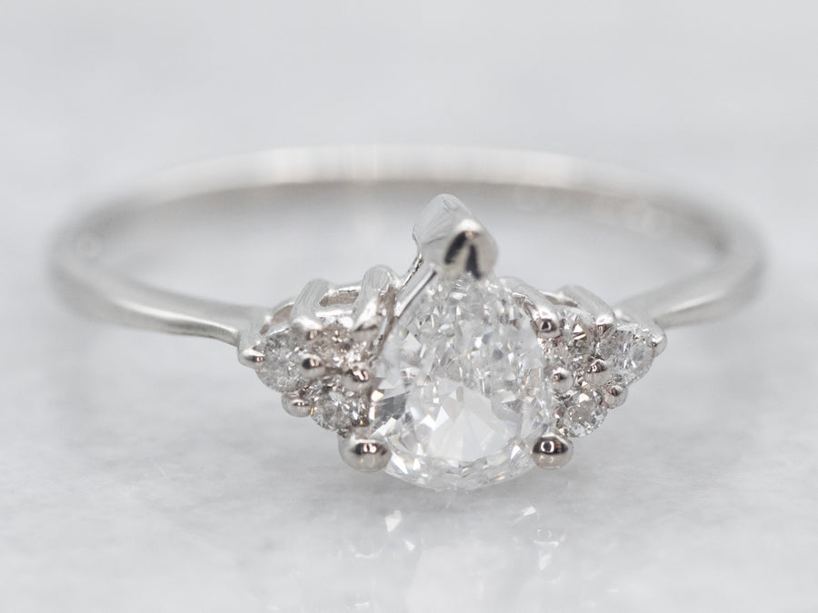 Platinum Pear Cut Diamond Engagement Ring with Diamond Accents