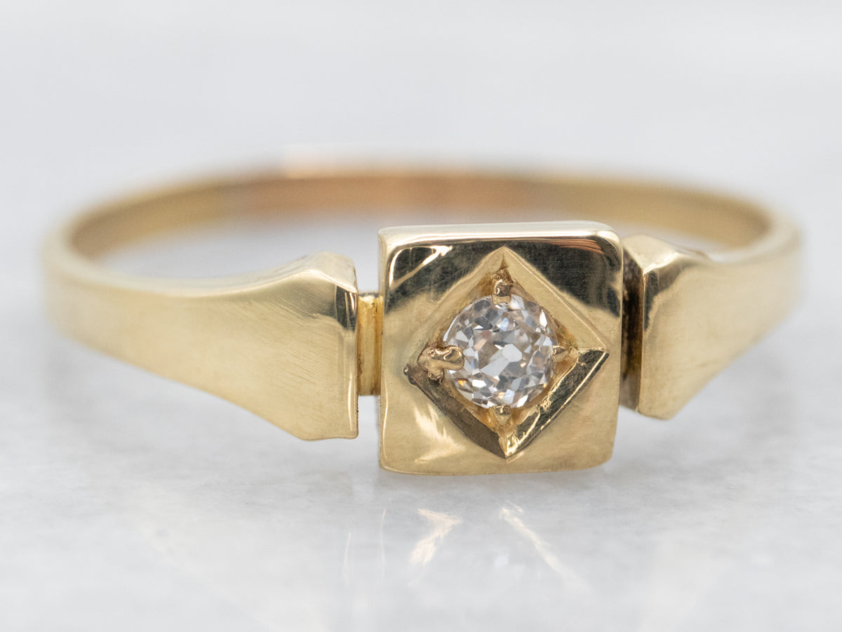 Yellow Gold Old Mine Cut Diamond Solitaire Ring