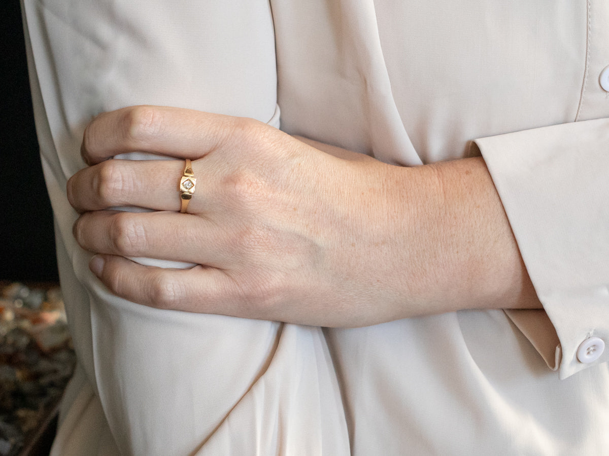 Yellow Gold Old Mine Cut Diamond Solitaire Ring