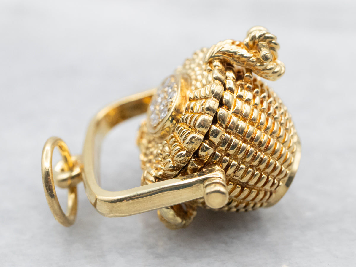 Yellow Gold Nantucket Basket Pendant with Diamond Accents