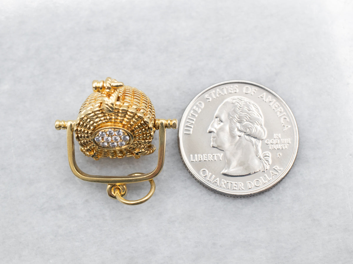 Yellow Gold Nantucket Basket Pendant with Diamond Accents