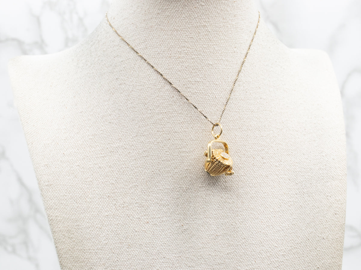 Yellow Gold Nantucket Basket Pendant with Diamond Accents
