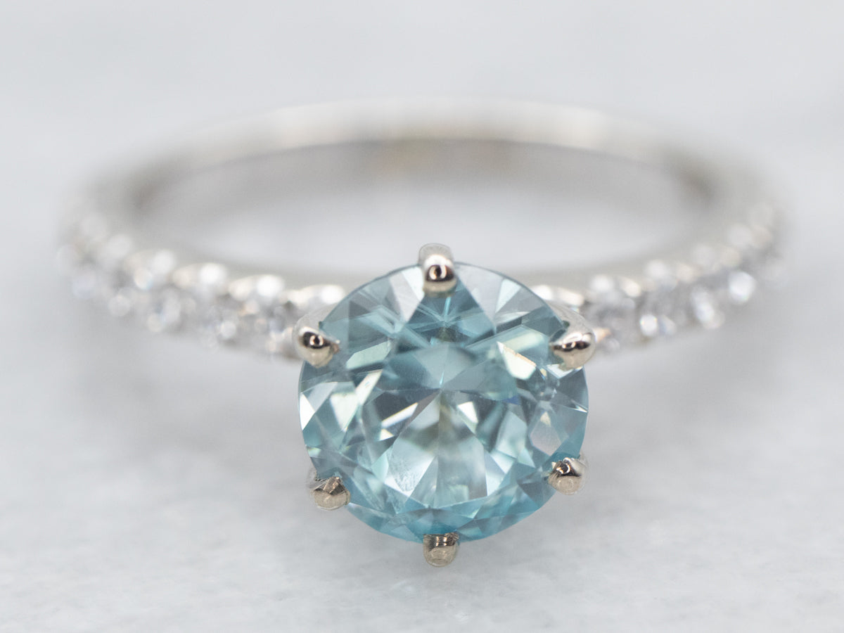 Modern Gold Blue Zircon Ring with Diamond Accents
