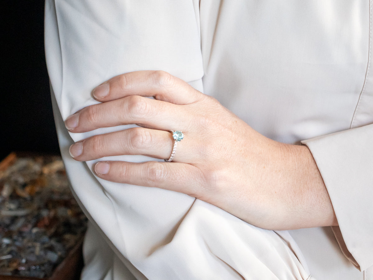 Modern Gold Blue Zircon Ring with Diamond Accents