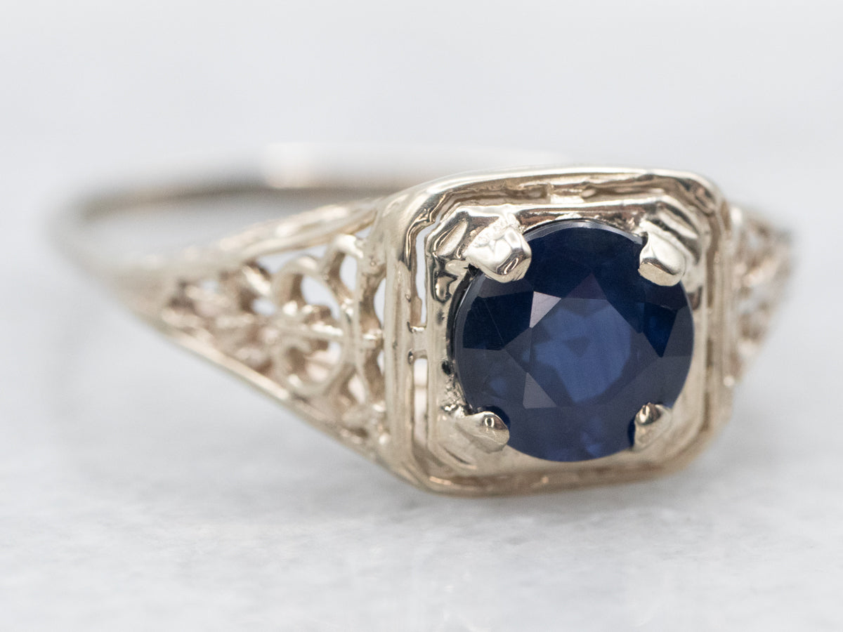 Art Deco Sapphire Solitaire Engagement Ring