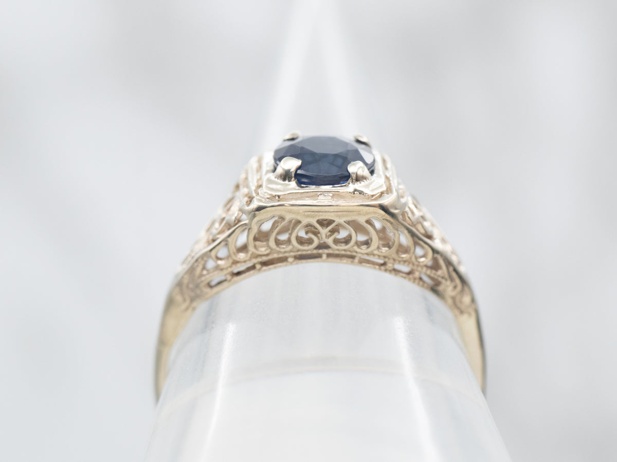 Art Deco Sapphire Solitaire Engagement Ring