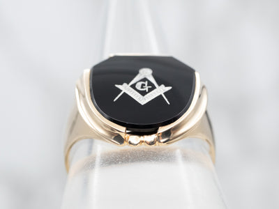 Vintage Gold Black Onyx Masonic Ring