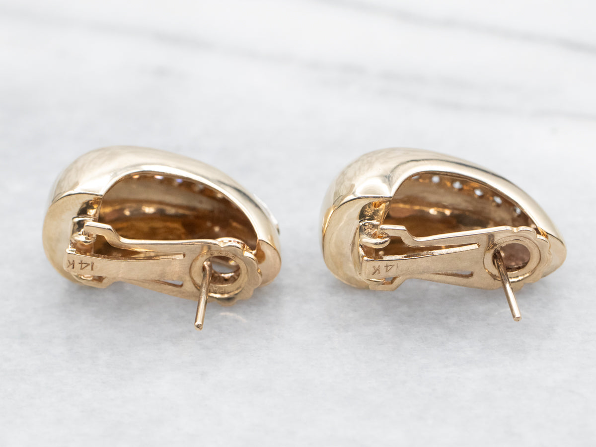 Two Tone Diamond Domed Drop Earrings