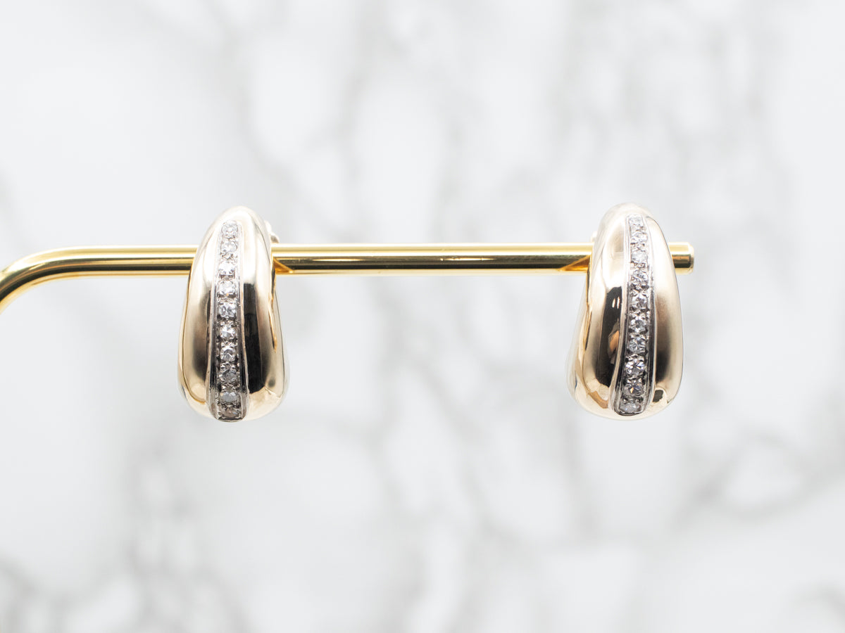 Two Tone Diamond Domed Drop Earrings