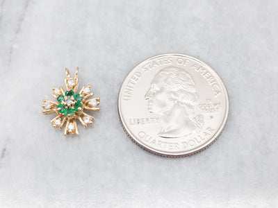 Gold Starburst Emerald and Diamond Cluster Pendant