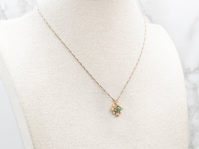 Gold Starburst Emerald and Diamond Cluster Pendant