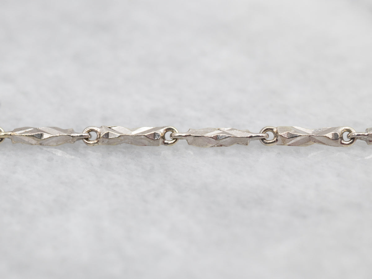 18-Karat White Gold Faceted Bar Link Chain