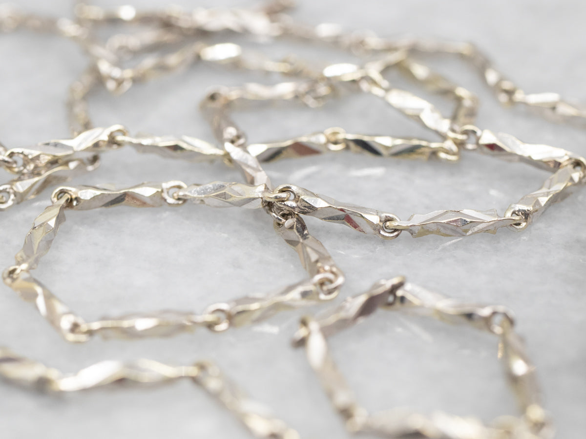 18-Karat White Gold Faceted Bar Link Chain