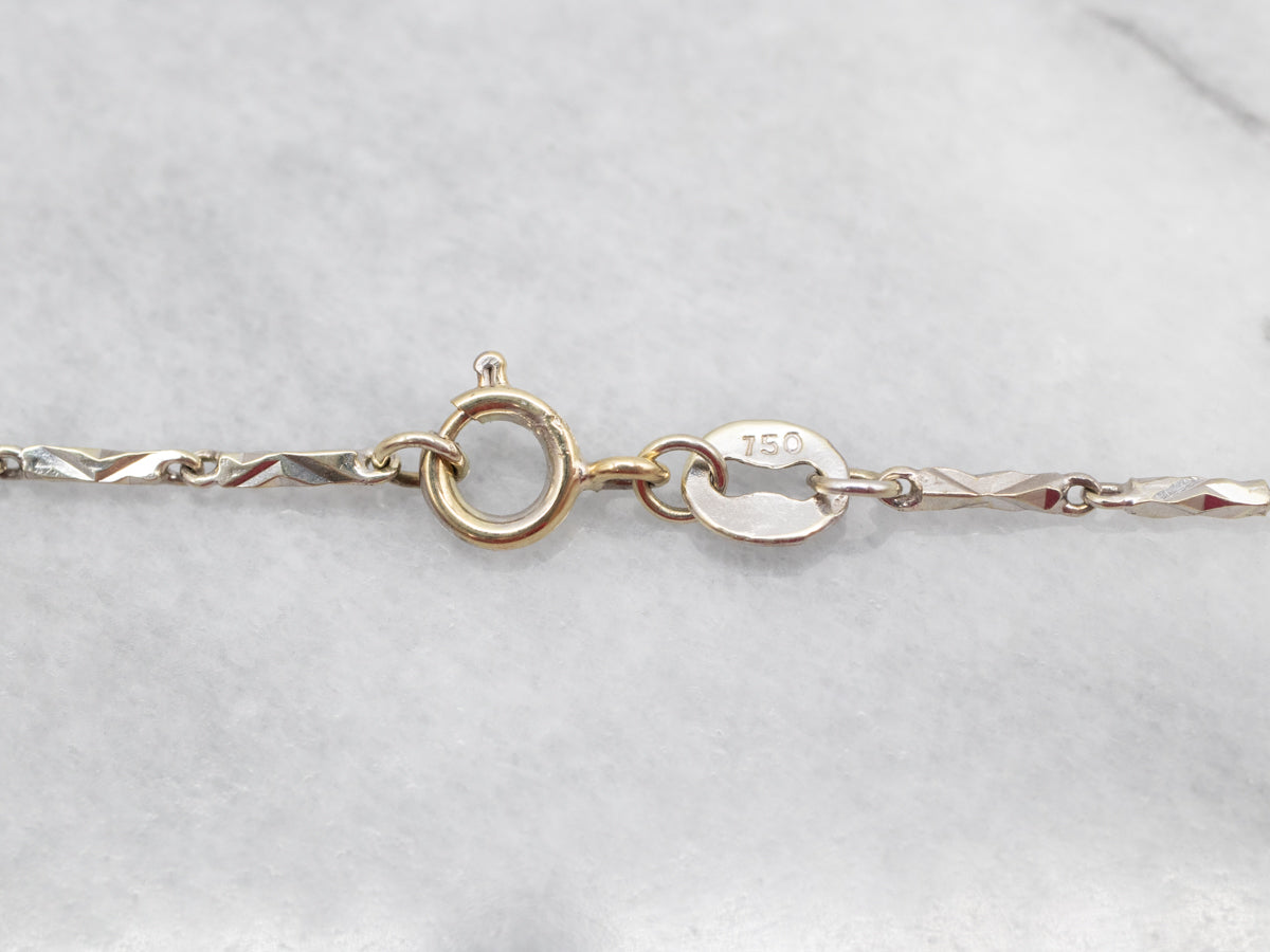 18-Karat White Gold Faceted Bar Link Chain