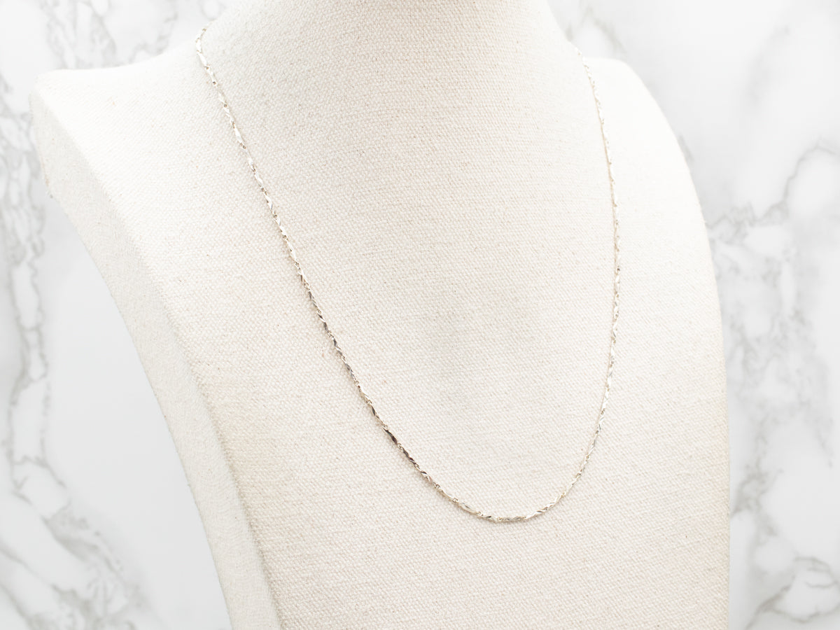 18-Karat White Gold Faceted Bar Link Chain