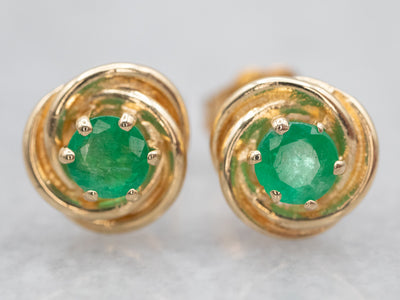 Twisting Gold Emerald Stud Earrings