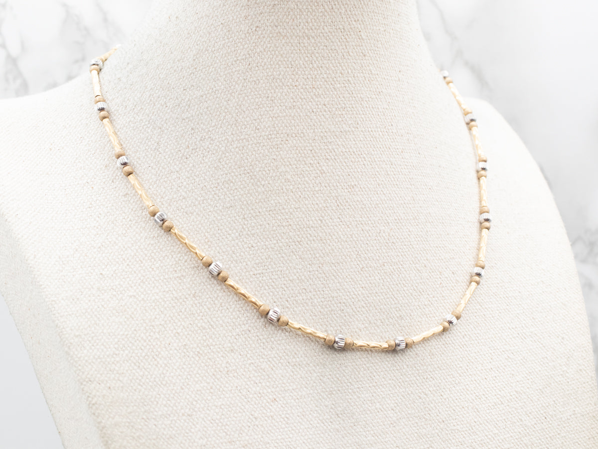 Two Tone Tube and Bead Necklace with Lobster Clasp