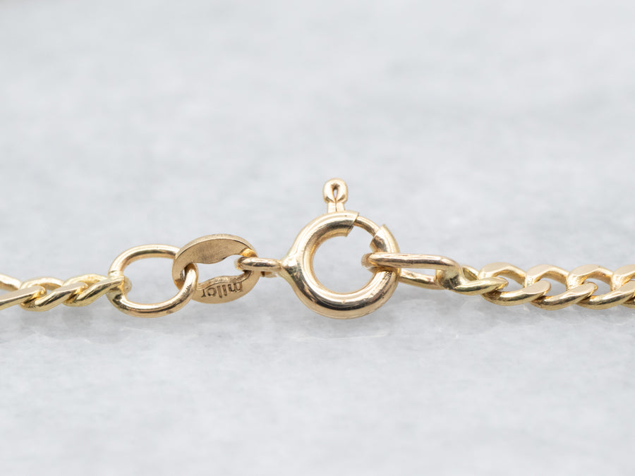 Yellow Gold Curb Chain with Elongated Links and Spring Ring Clasp
