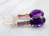 Yellow Gold Amethyst Drop Earrings with Ruby and White Topaz Accents